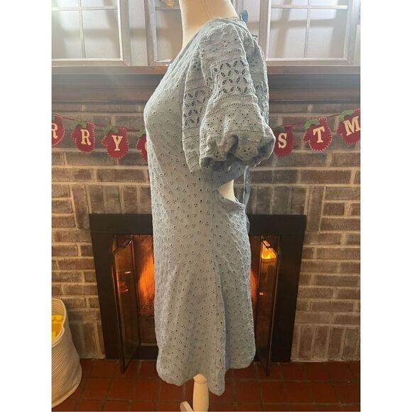 Free People - Apricot Rose Puff Sleeve Eyelet Light Blue Dress - Picture 4 of 6